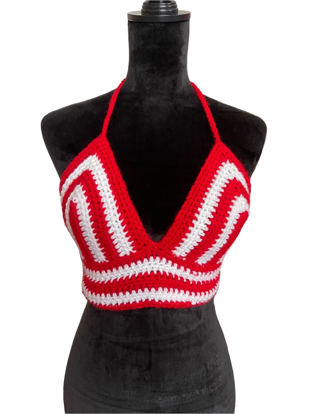 Handmade Red & White Crochet Halter Bralette
